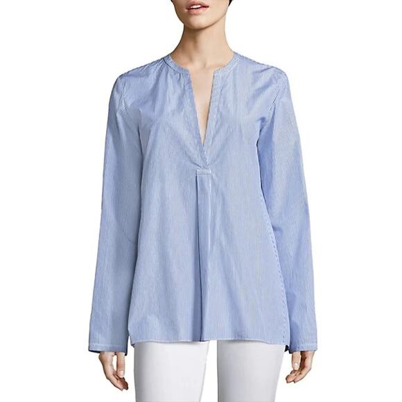 Theory Ofeliah Cotton Shirt Taff Stripe Blue Size Small - Picture 1 of 15